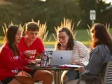 A group of Roberts Wesleyan students studying